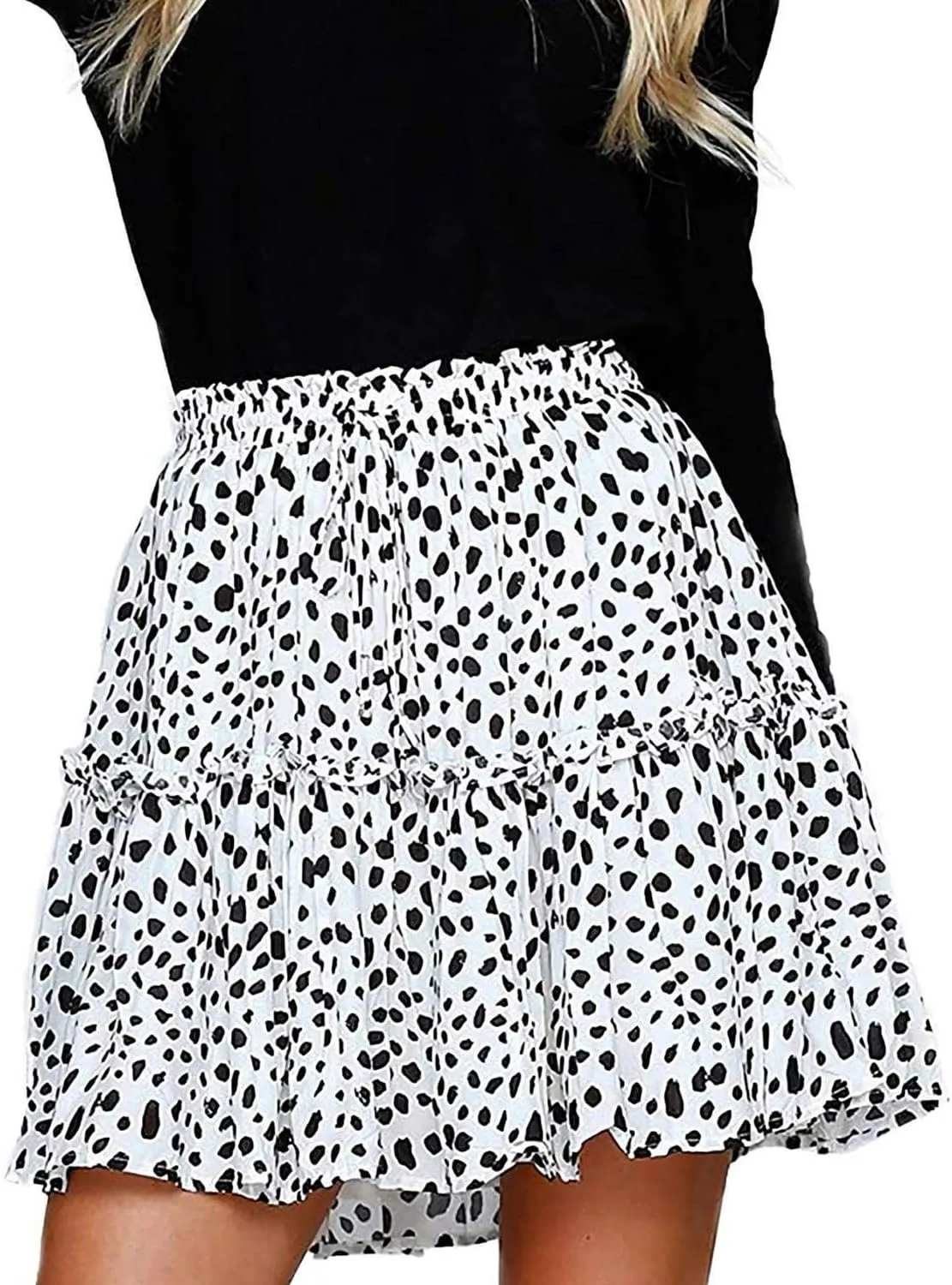 Alelly Women's Summer Cute High Waist Ruffle Skirt Floral Print Swing Beach Mini Skirt