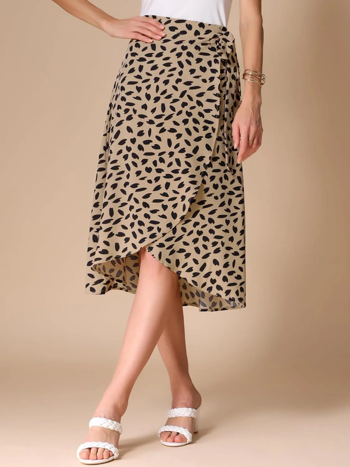 Allegra K Women's Printed Midi Skirt Tie Front Split Floral Wrap Skirts
