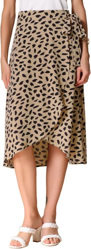 Allegra K Women's Printed Midi Skirt Tie Front Split Floral Wrap Skirts