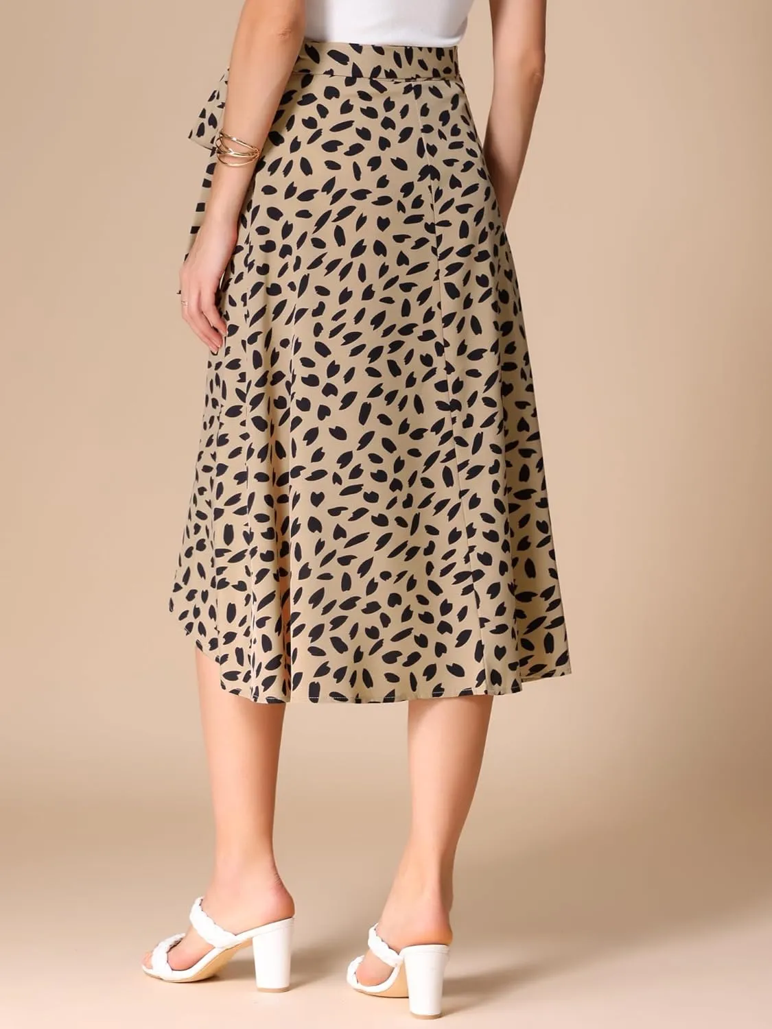 Allegra K Women's Printed Midi Skirt Tie Front Split Floral Wrap Skirts