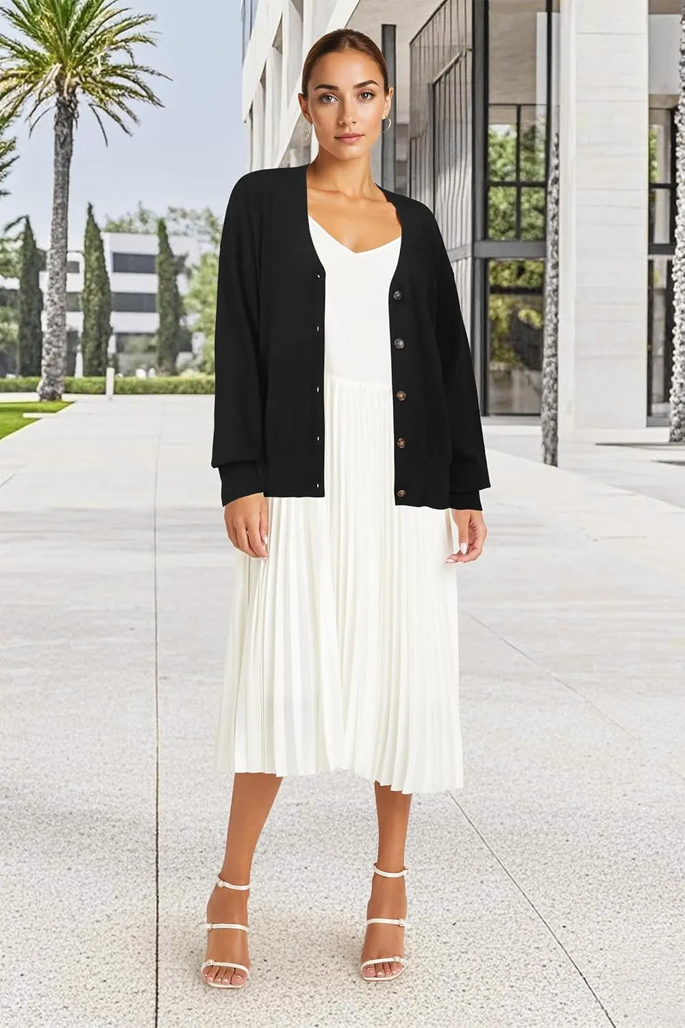Arach&Cloz Womens Wool Blend Lightweight Summer Business Casual Cardigan Sweaters