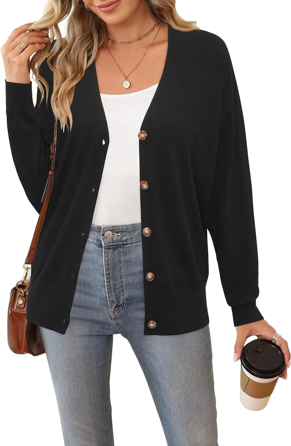 Arach&Cloz Womens Wool Blend Lightweight Summer Business Casual Cardigan Sweaters