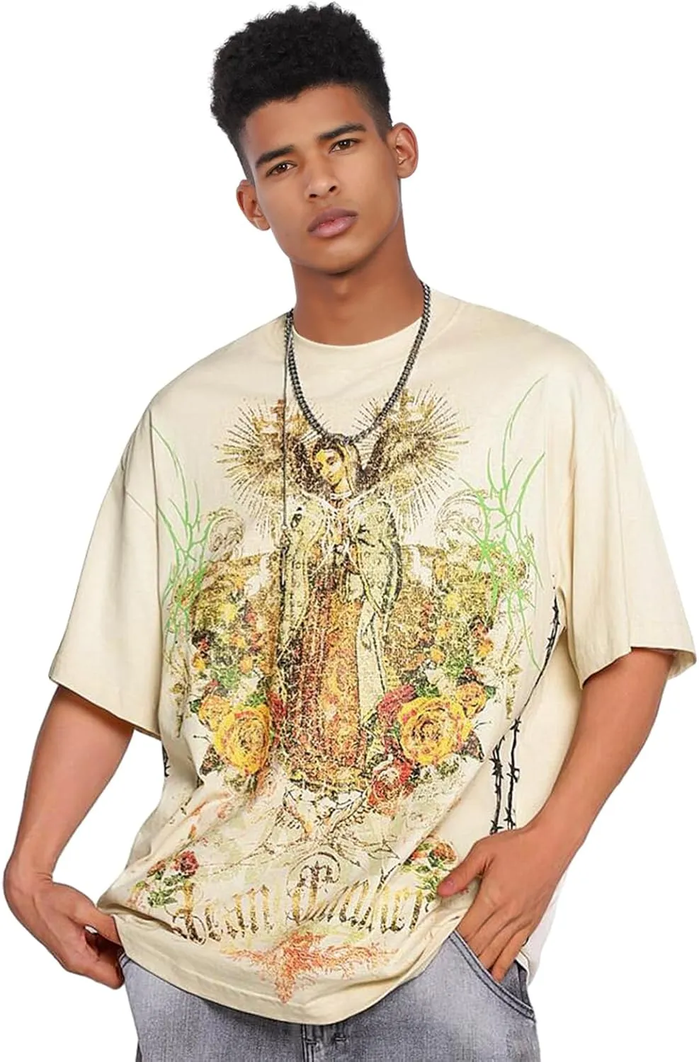 Arnodefrance Men Vintage Graphic Printing T-Shirt Hip Hop Rapper Tee Shirt Cotton Short Sleeve Shirt