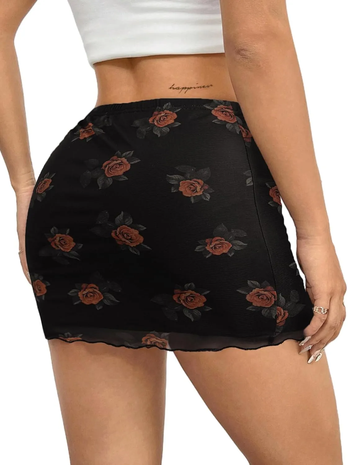 Avanova Women Mesh Bodycon Mini Skirt High Waist Ruched Summer Short Skirt
