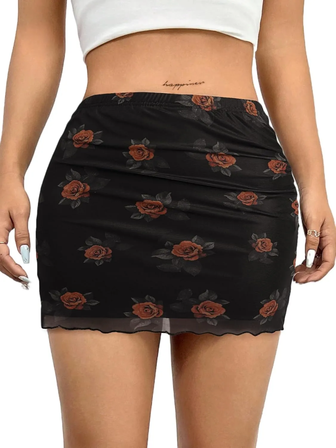 Avanova Women Mesh Bodycon Mini Skirt High Waist Ruched Summer Short Skirt