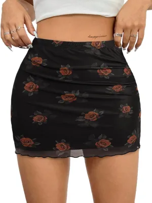 Avanova Women Mesh Bodycon Mini Skirt High Waist Ruched Summer Short Skirt
