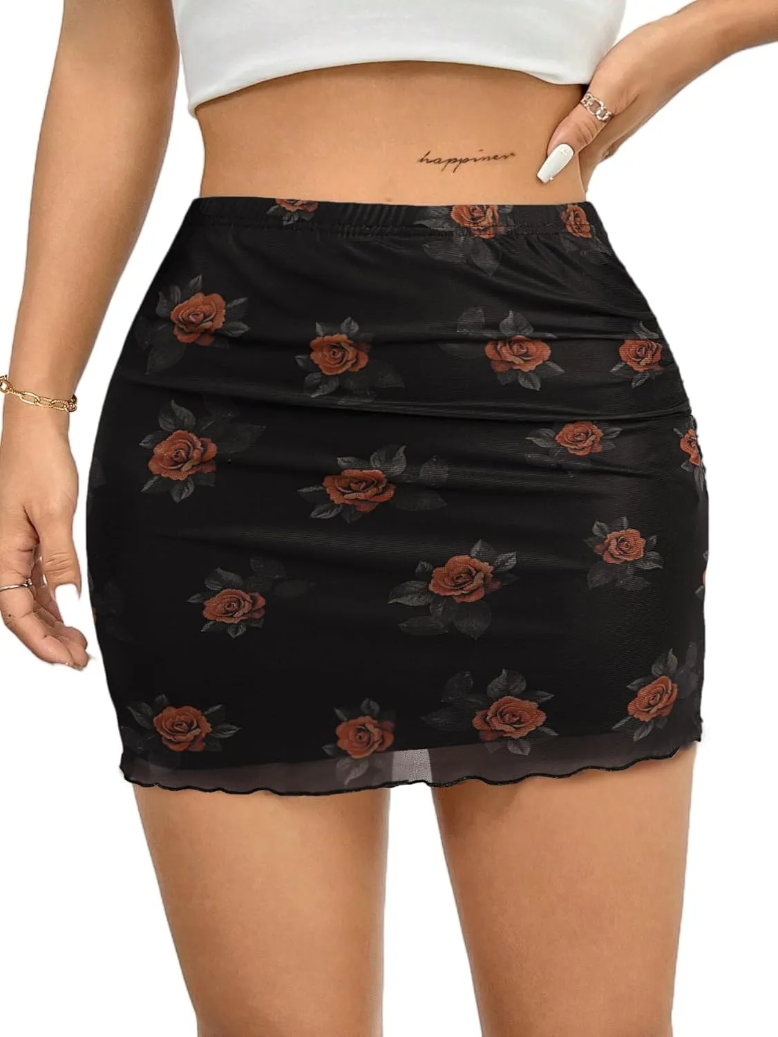 Avanova Women Mesh Bodycon Mini Skirt High Waist Ruched Summer Short Skirt