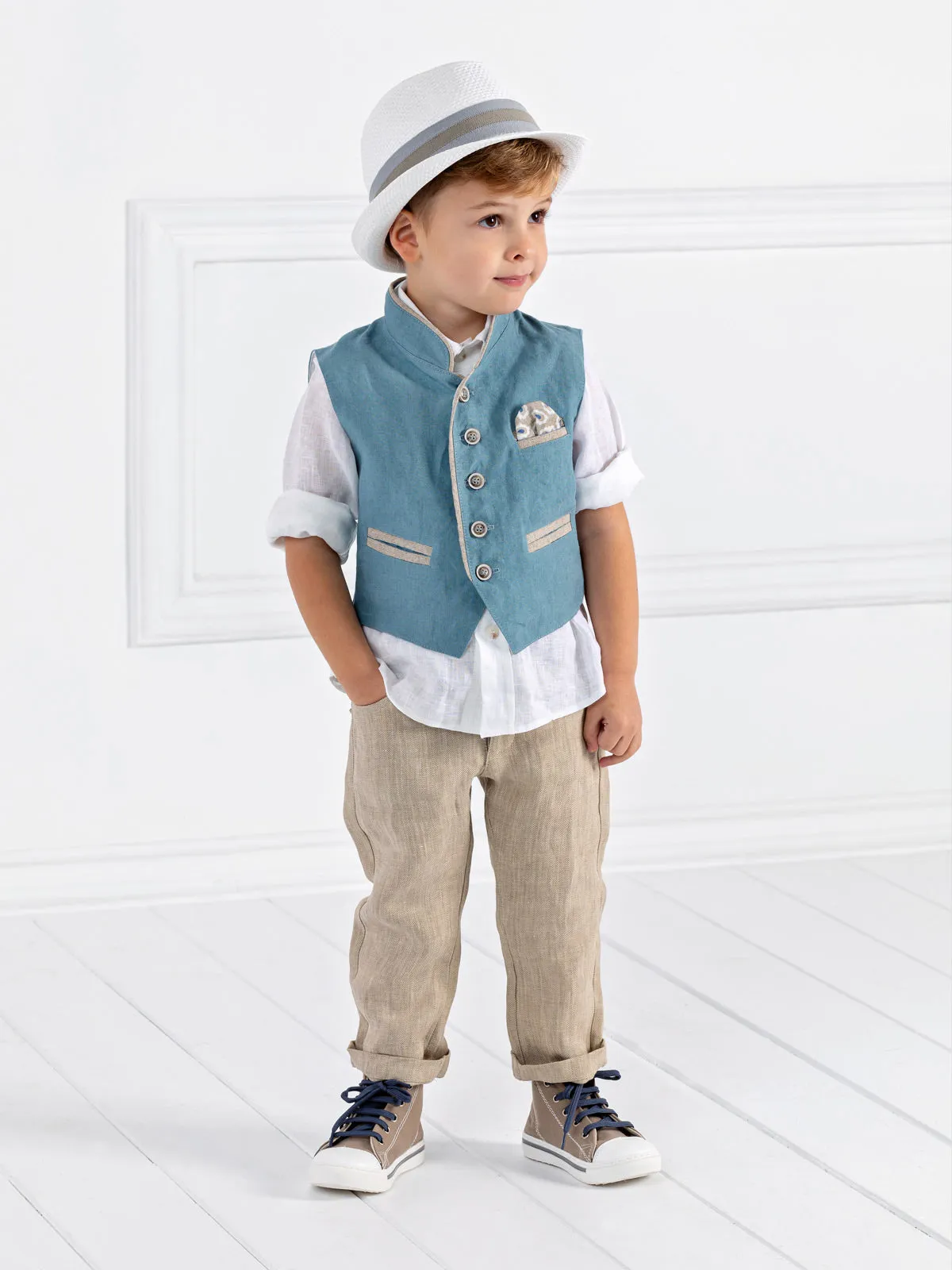 Boy's Linen Baptism outfit set 6pcs - SANRENO