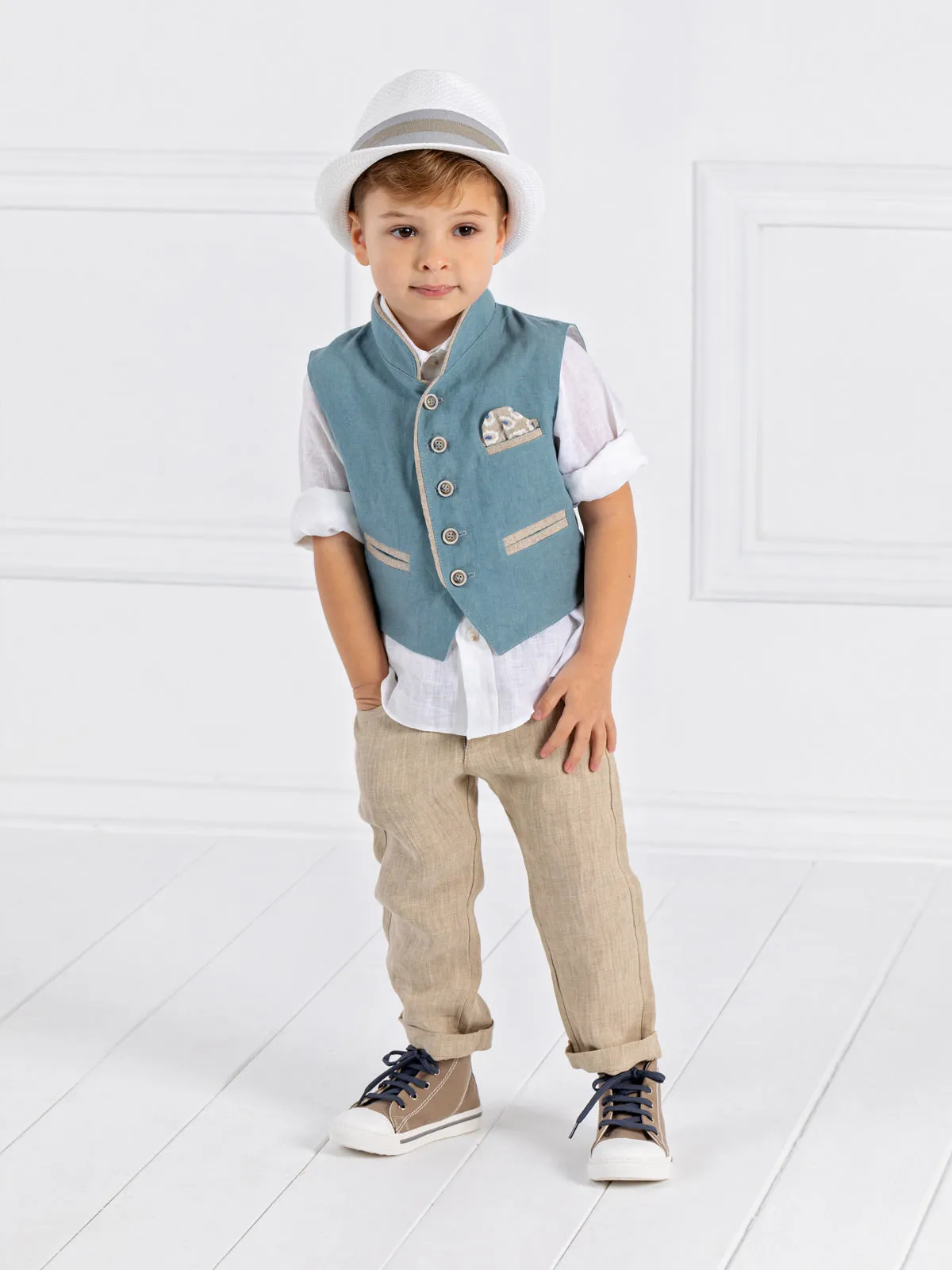 Boy's Linen Baptism outfit set 6pcs - SANRENO