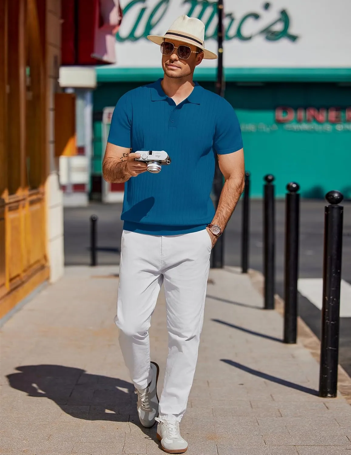COOFANDY Men's Knit Polo Shirts Short Sleeve Ribbed Knitted Shirt Summer Lightweight Casual Golf Shirts
