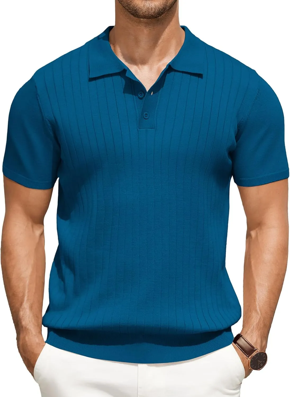 COOFANDY Men's Knit Polo Shirts Short Sleeve Ribbed Knitted Shirt Summer Lightweight Casual Golf Shirts