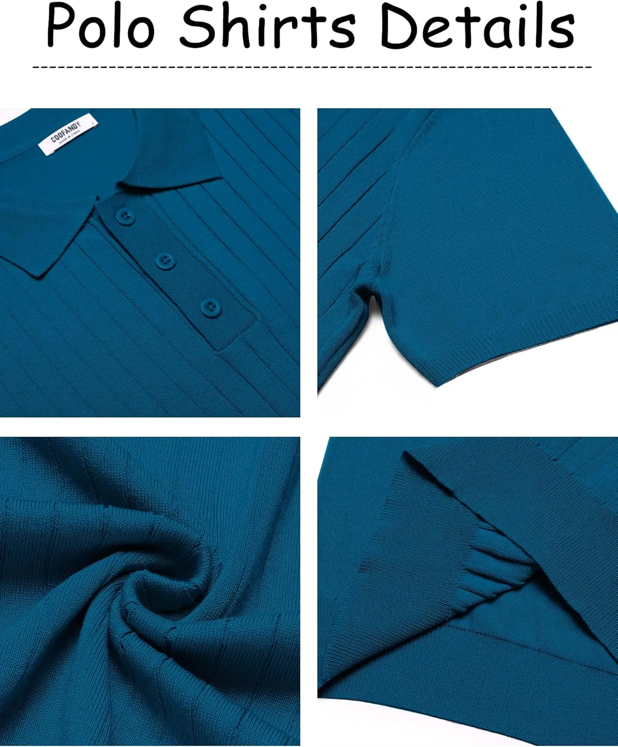 COOFANDY Men's Knit Polo Shirts Short Sleeve Ribbed Knitted Shirt Summer Lightweight Casual Golf Shirts