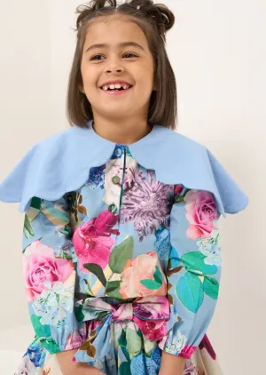 Darcy Blue Printed Cape Collar Top