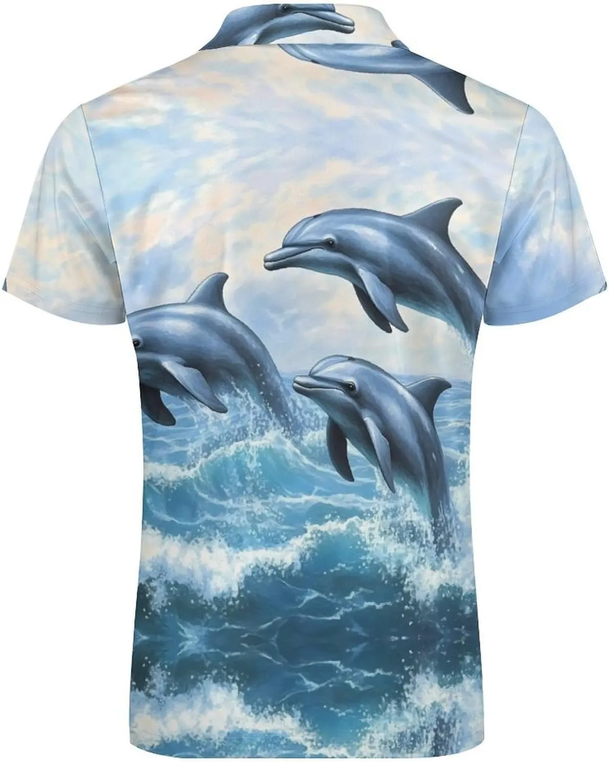 Dolphins Jumping Out Of Ocean Waves Mens Polo Shirts Short Sleeve Golf Zipped T-shirt Slim Fit V-neck Tennis Tops