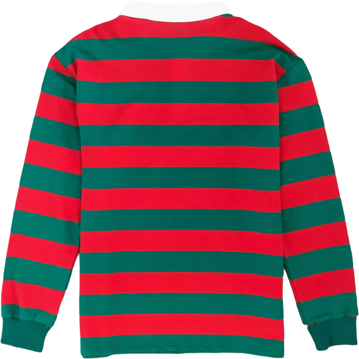 Green And Red Striped Mens Long Sleeve Rugby Shirt