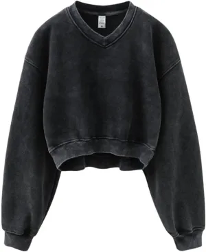 Hatant Sweatshirt for Women Acid Wash Athletic Hoodie Heritage Fleece V-neck Long Sleeve Hoodie Fleece Women Sweatshirt
