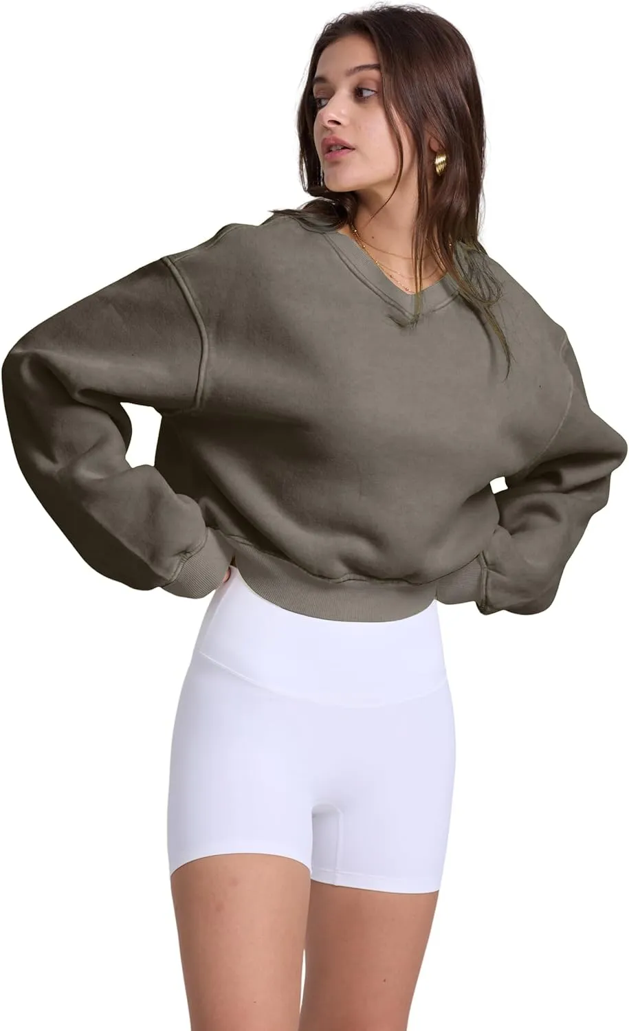 Hatant Sweatshirt for Women Acid Wash Athletic Hoodie Heritage Fleece V-neck Long Sleeve Hoodie Fleece Women Sweatshirt