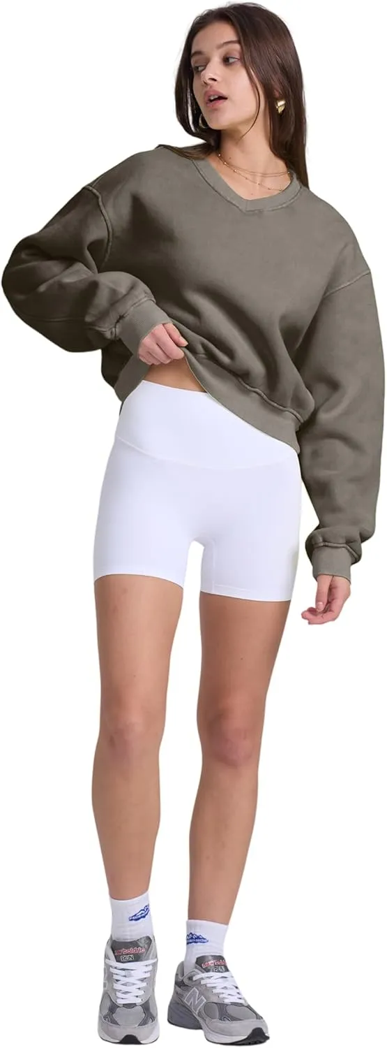 Hatant Sweatshirt for Women Acid Wash Athletic Hoodie Heritage Fleece V-neck Long Sleeve Hoodie Fleece Women Sweatshirt