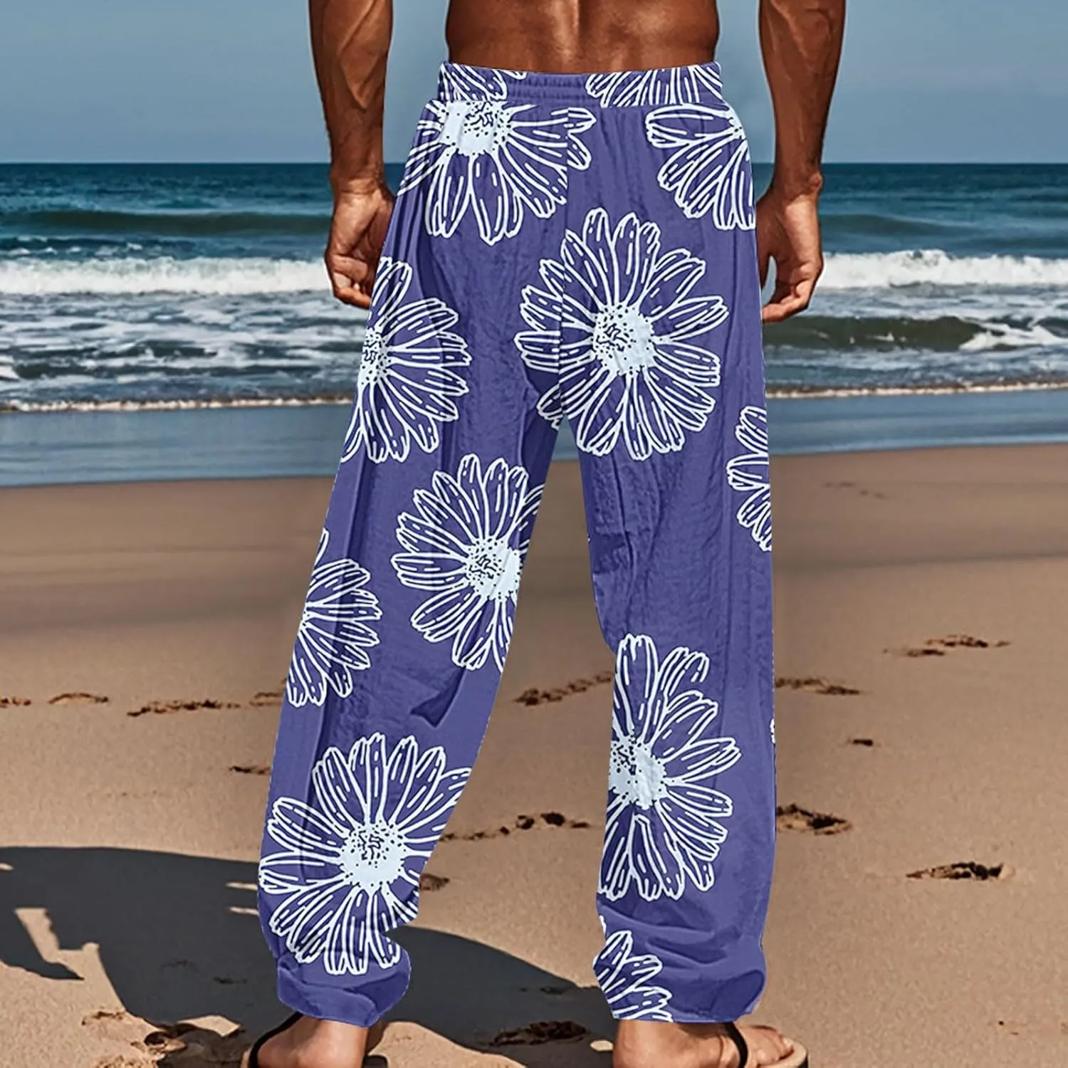Hawaiian Ocean Wave Sweatpants for Men Lightweight Beachwear Lounge Pants Comfy Relaxed Fit Tropical Vacation Pants