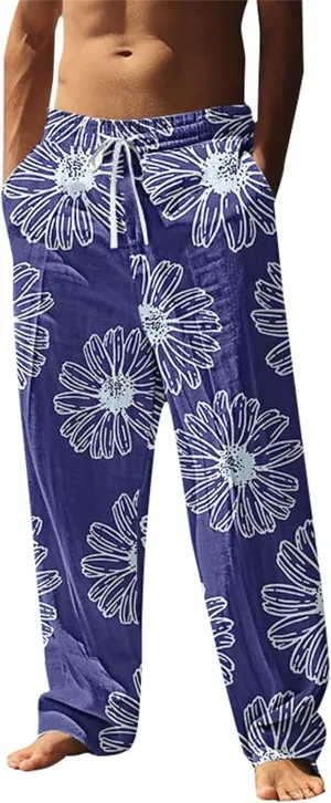 Hawaiian Ocean Wave Sweatpants for Men Lightweight Beachwear Lounge Pants Comfy Relaxed Fit Tropical Vacation Pants