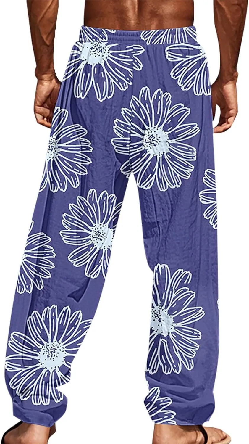 Hawaiian Ocean Wave Sweatpants for Men Lightweight Beachwear Lounge Pants Comfy Relaxed Fit Tropical Vacation Pants