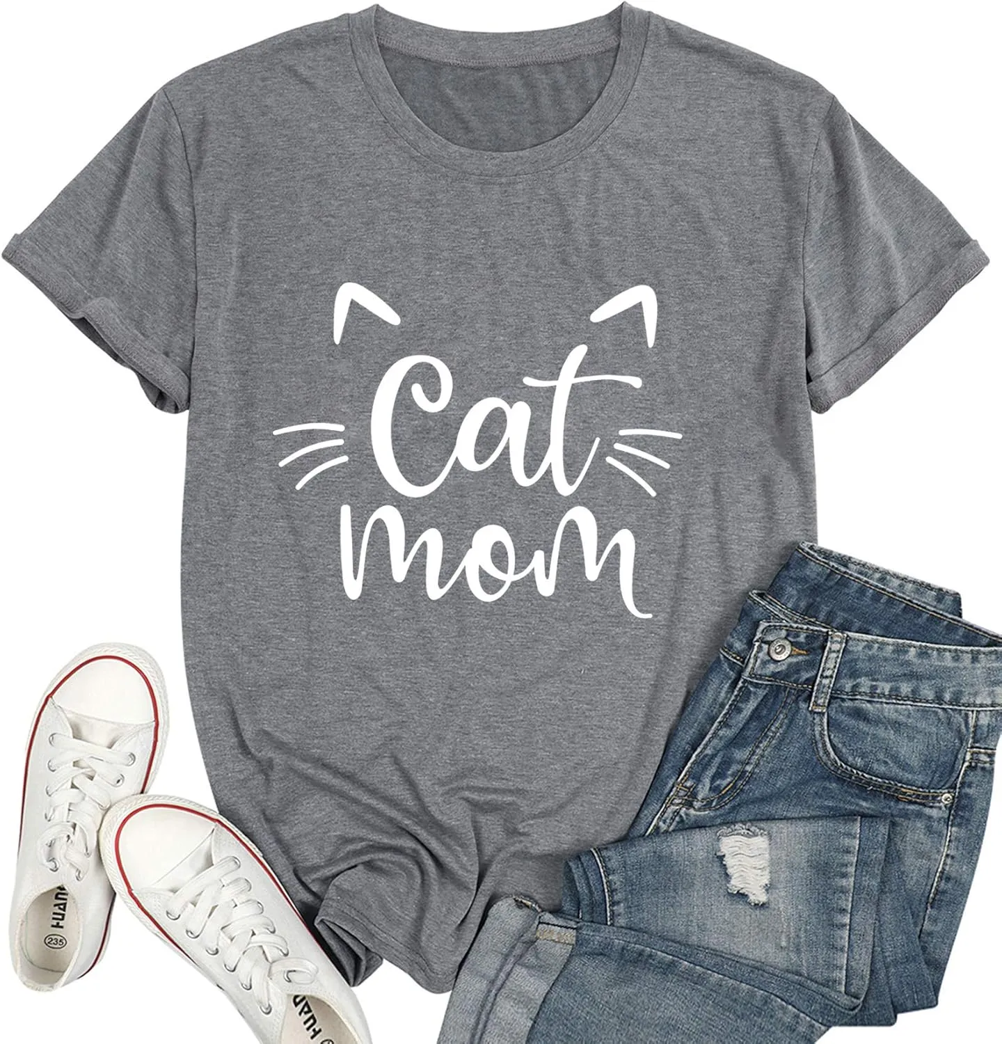 LAZYCHILD Cat Mom Shirts for Women Cat Mama T-Shirts Pet Lover Gifts Shirts Funny Cat Graphic Tees Shirts
