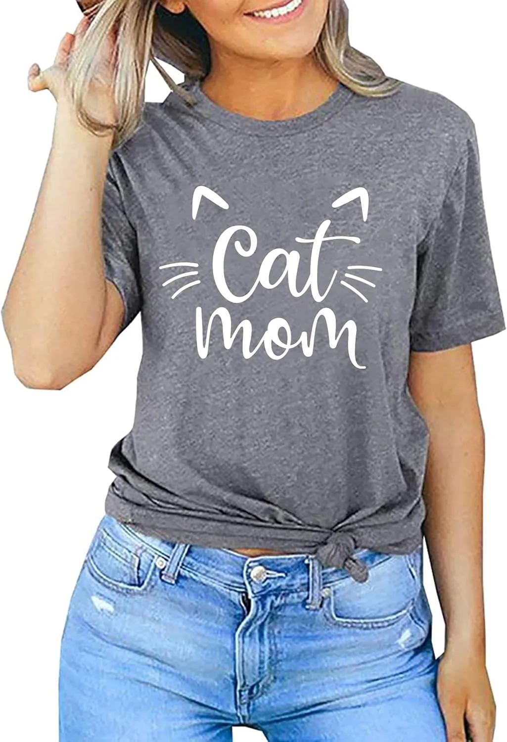 LAZYCHILD Cat Mom Shirts for Women Cat Mama T-Shirts Pet Lover Gifts Shirts Funny Cat Graphic Tees Shirts