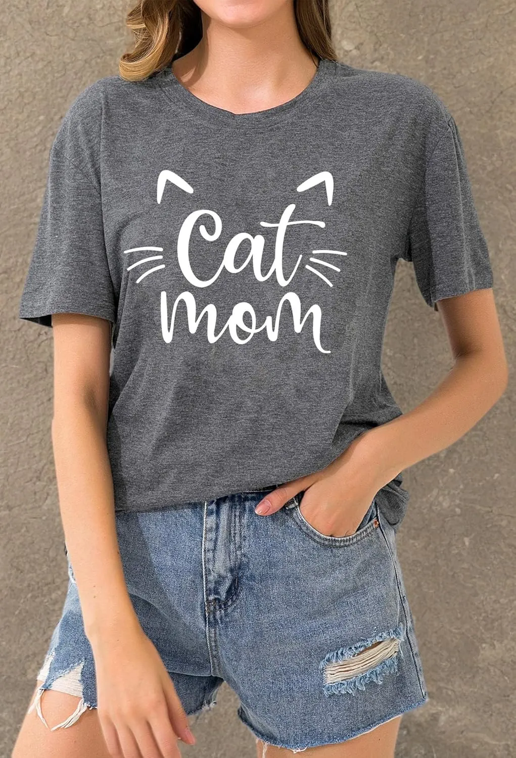 LAZYCHILD Cat Mom Shirts for Women Cat Mama T-Shirts Pet Lover Gifts Shirts Funny Cat Graphic Tees Shirts