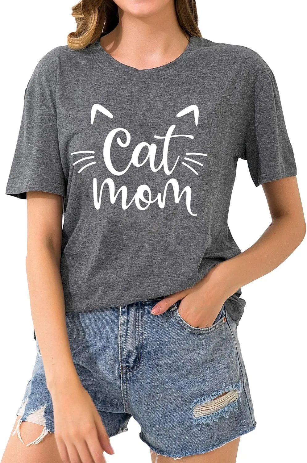 LAZYCHILD Cat Mom Shirts for Women Cat Mama T-Shirts Pet Lover Gifts Shirts Funny Cat Graphic Tees Shirts