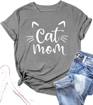 LAZYCHILD Cat Mom Shirts for Women Cat Mama T-Shirts Pet Lover Gifts Shirts Funny Cat Graphic Tees Shirts
