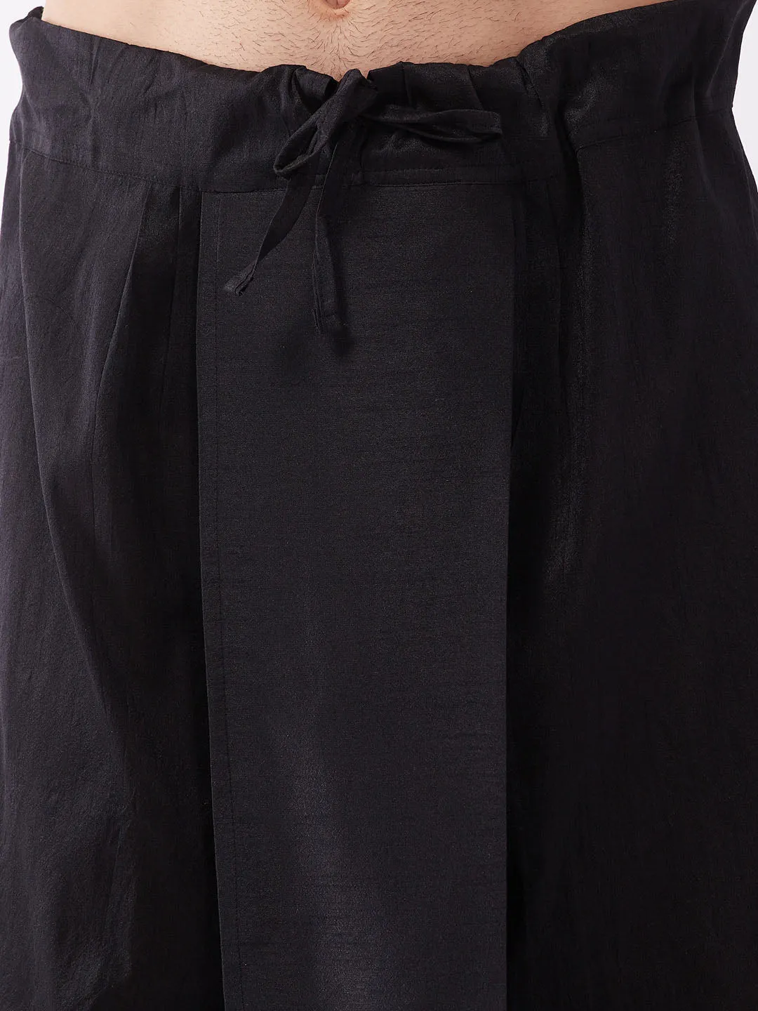 Men's Beige And Black Silk Blend Kurta And Dhoti Set - Vastramay