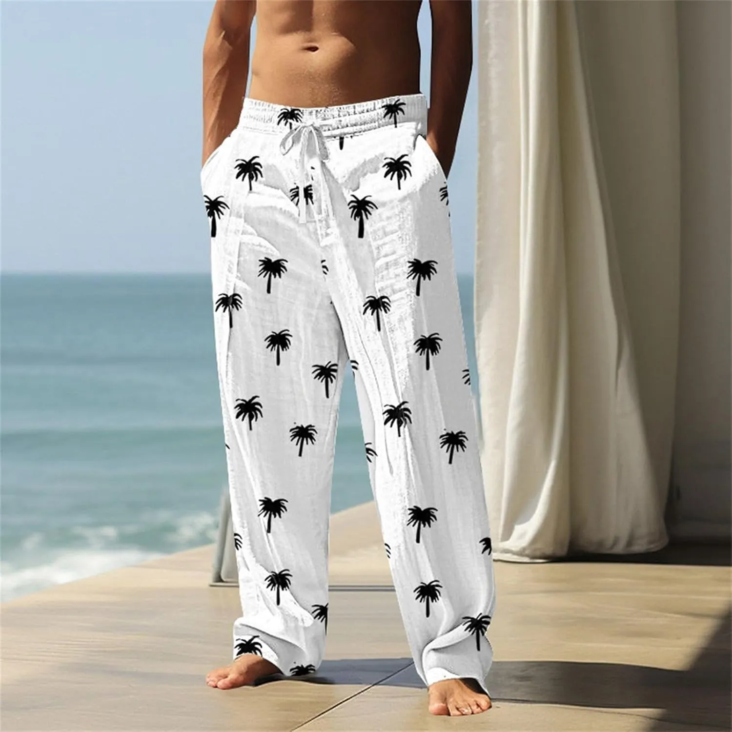 Men's Big and Tall Hawaii Sweatpants Tropical Beach Lounge Pants Breathable Relaxed Fit Vacation Drawstring Waist