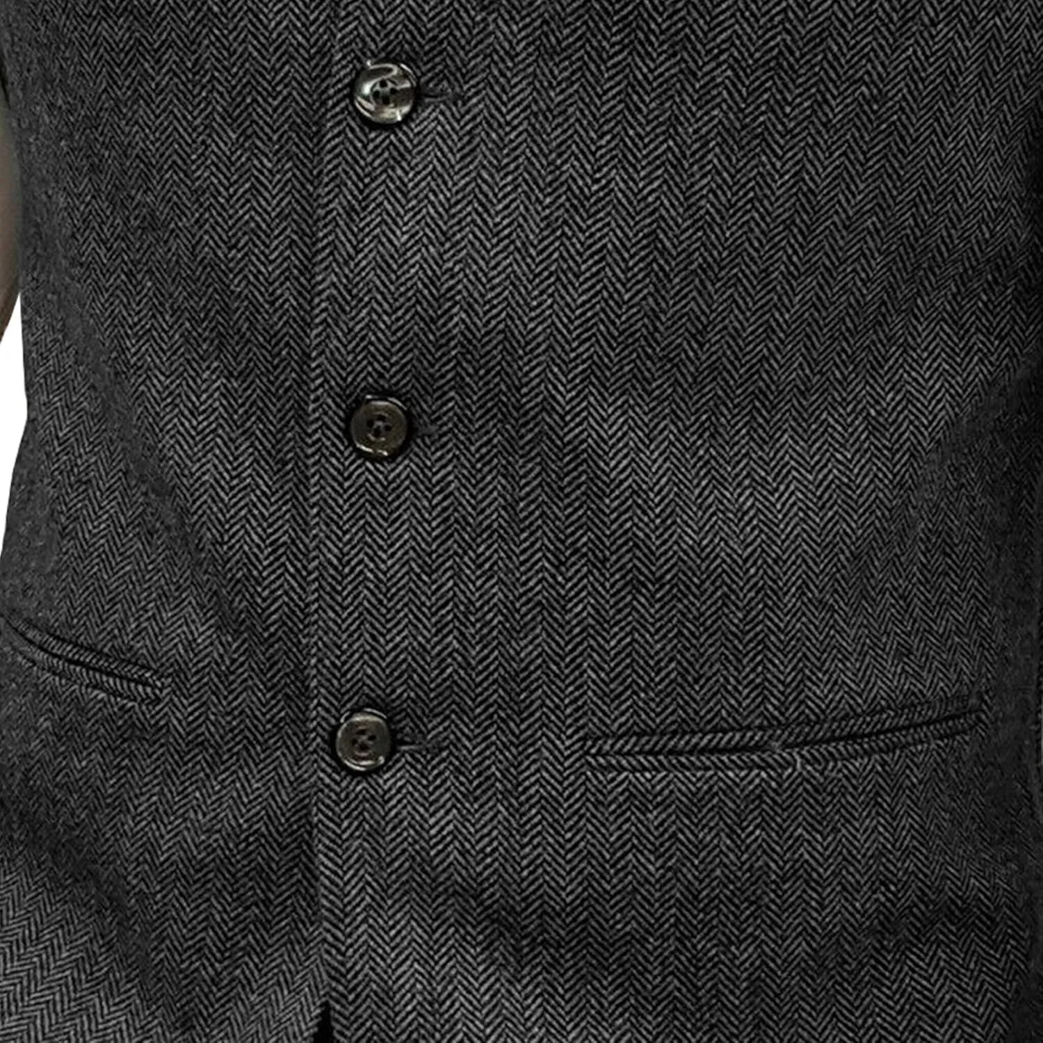 Mens Herringbone Wool Vests Slim Fit High Collar Waistcoats Tweed Wool Regular Fit Dress Vest