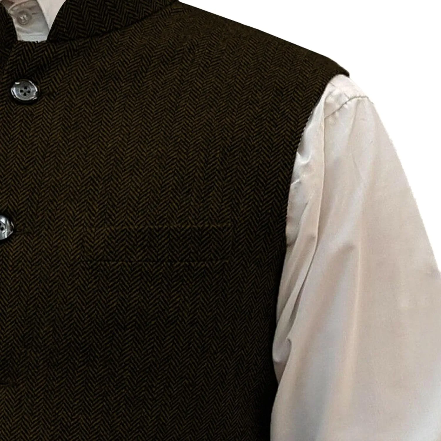 Mens Herringbone Wool Vests Slim Fit High Collar Waistcoats Tweed Wool Regular Fit Dress Vest
