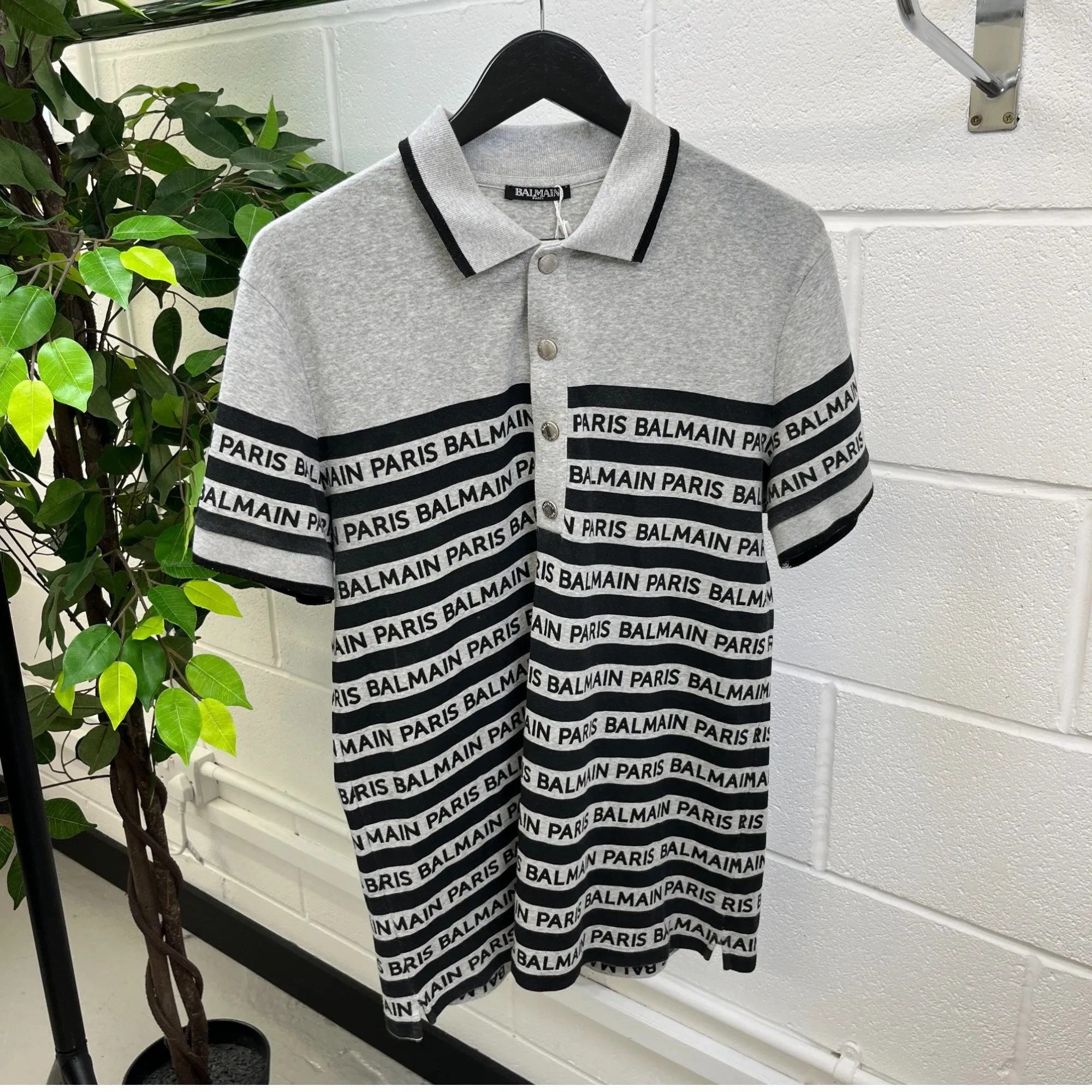 Men's Logo Striped Polo Shirt Grey Size M