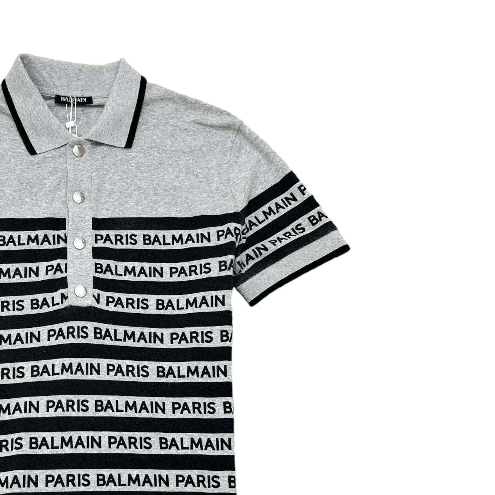 Men's Logo Striped Polo Shirt Grey Size M