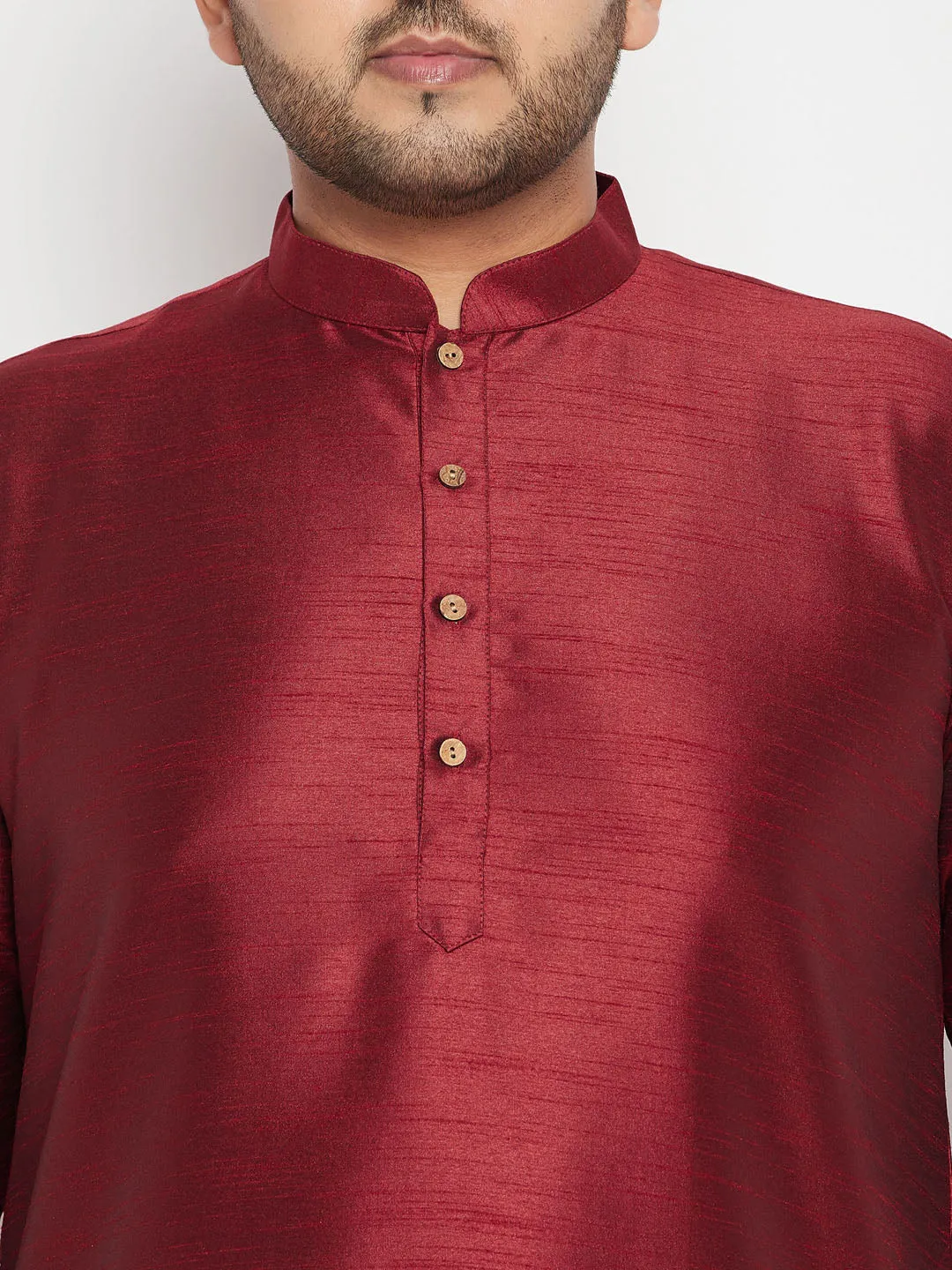 Men's Plus Maroon And Rose Gold Silk Blend Kurta And Dhoti Set - Vastramay