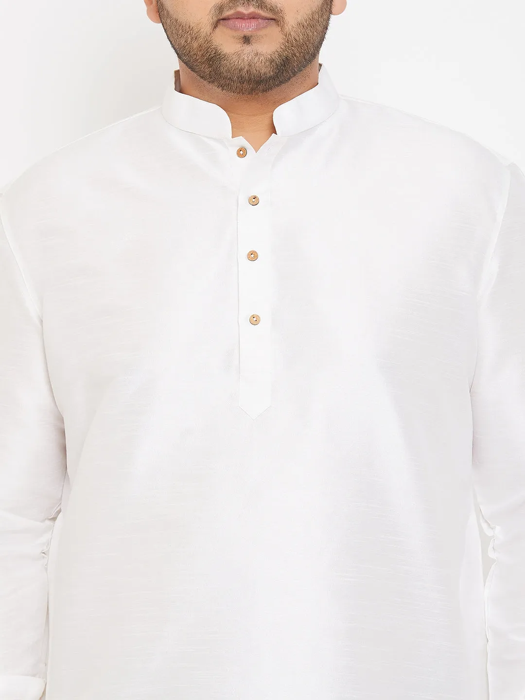 Men's Plus White And Cyan Green Silk Blend Kurta And Dhoti Set - Vastramay