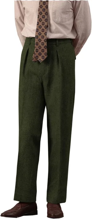 Men's Suit Pants Tweed Herringbone Pants Vintage Wool Mens Dress Trousers