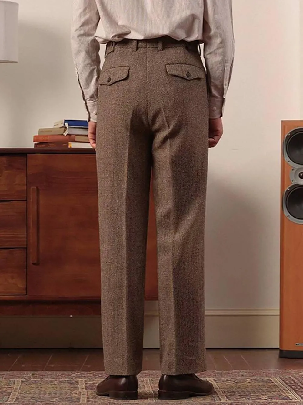 Men's Suit Pants Tweed Herringbone Pants Vintage Wool Mens Dress Trousers