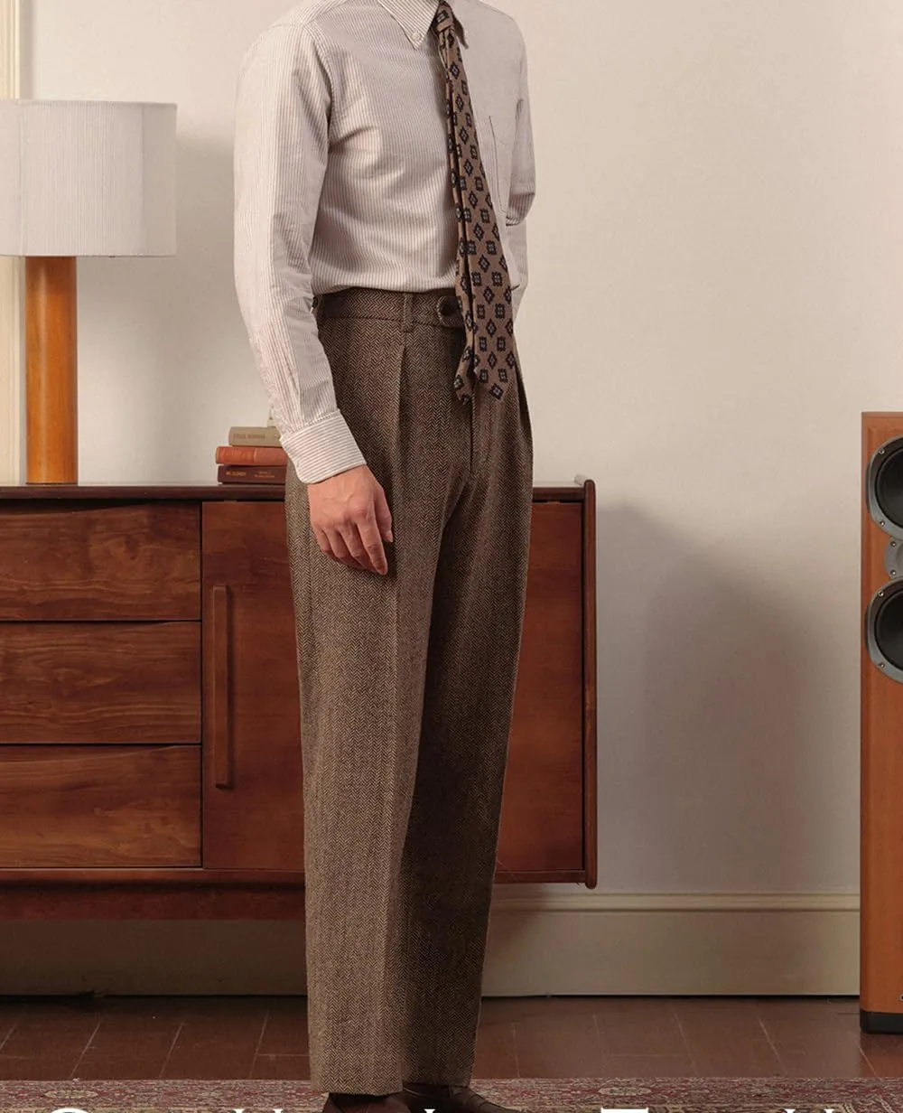 Men's Suit Pants Tweed Herringbone Pants Vintage Wool Mens Dress Trousers