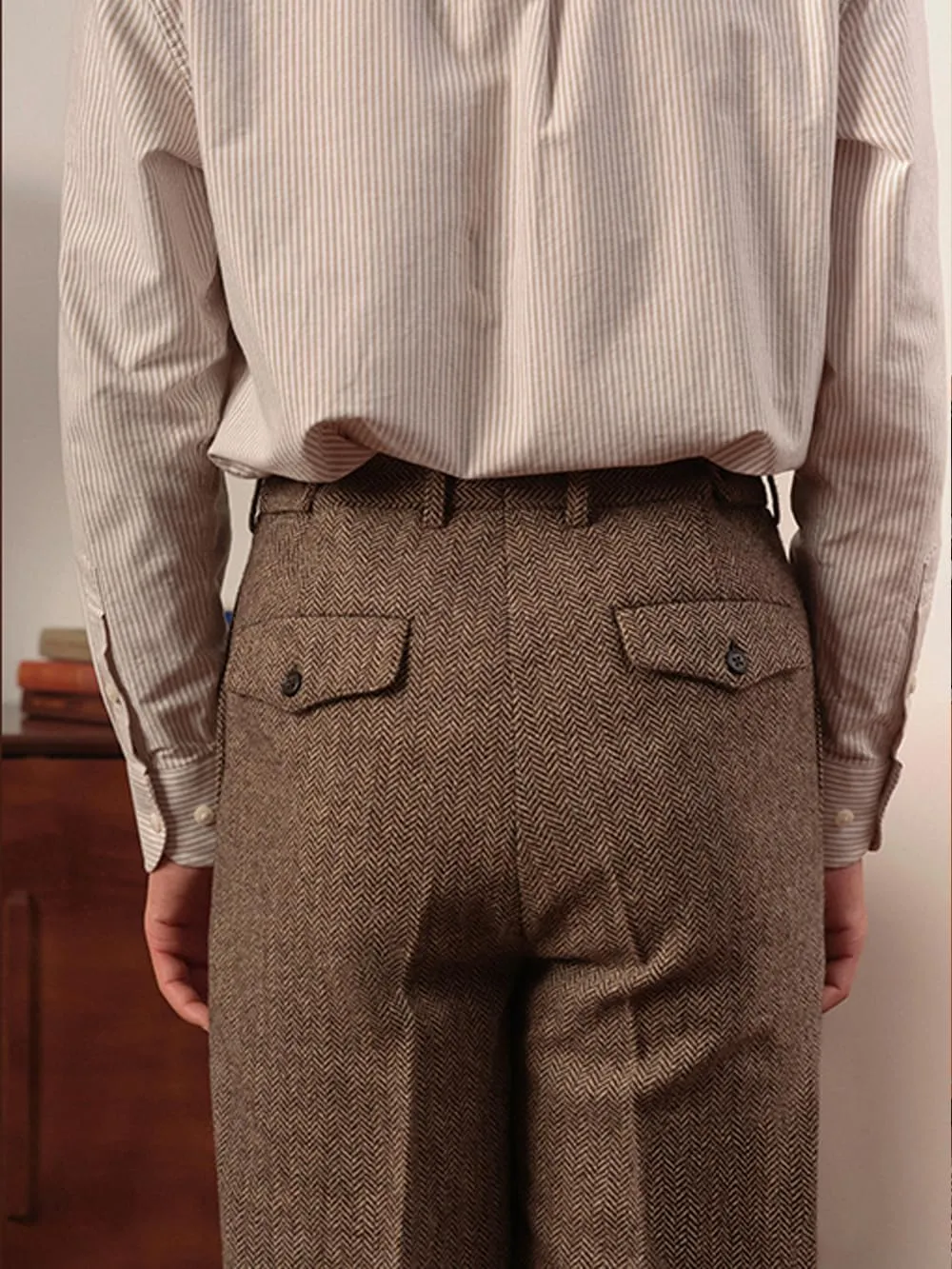 Men's Suit Pants Tweed Herringbone Pants Vintage Wool Mens Dress Trousers