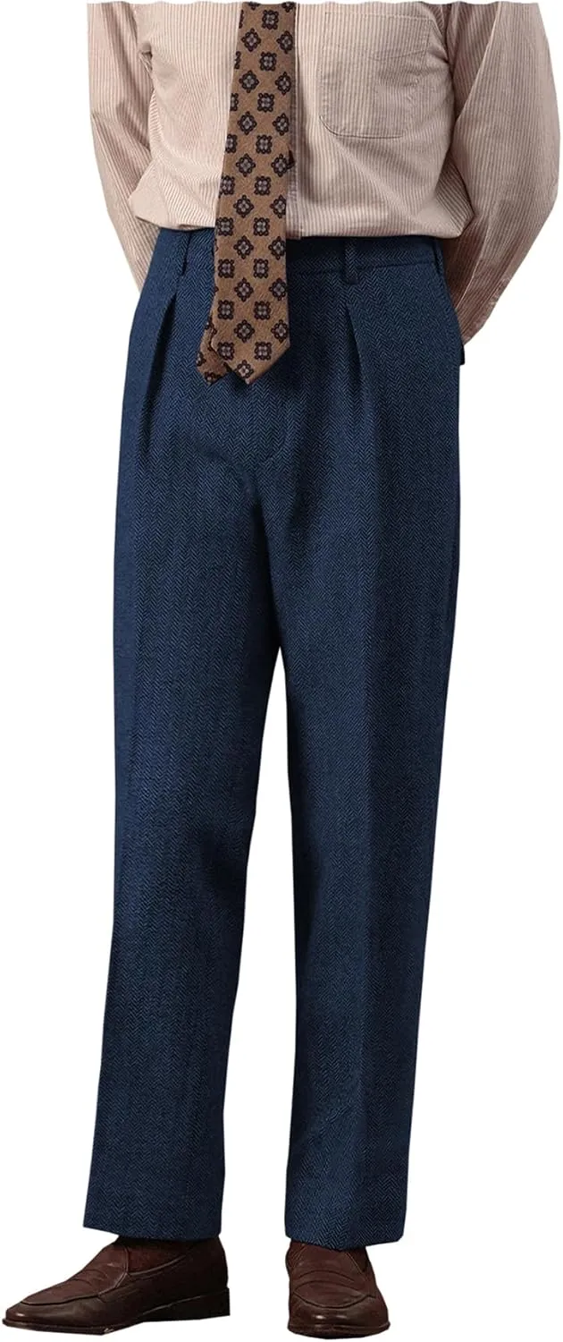 Men's Suit Pants Tweed Herringbone Pants Vintage Wool Mens Dress Trousers