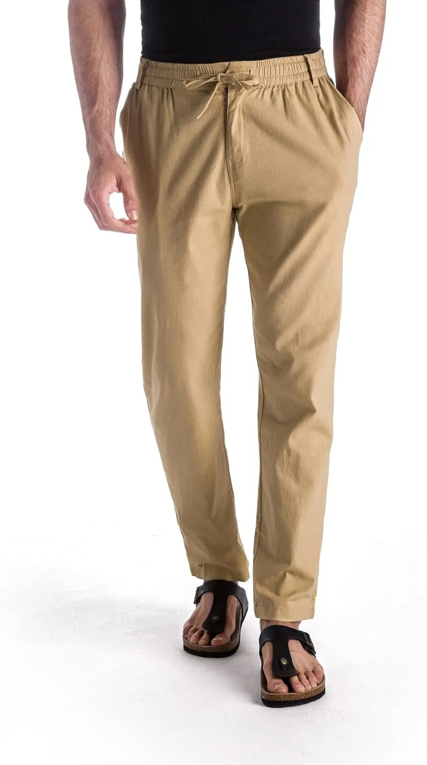 MUSE FATH Mens Linen Drawstring Casual Beach Pants-Lightweight Summer Trousers