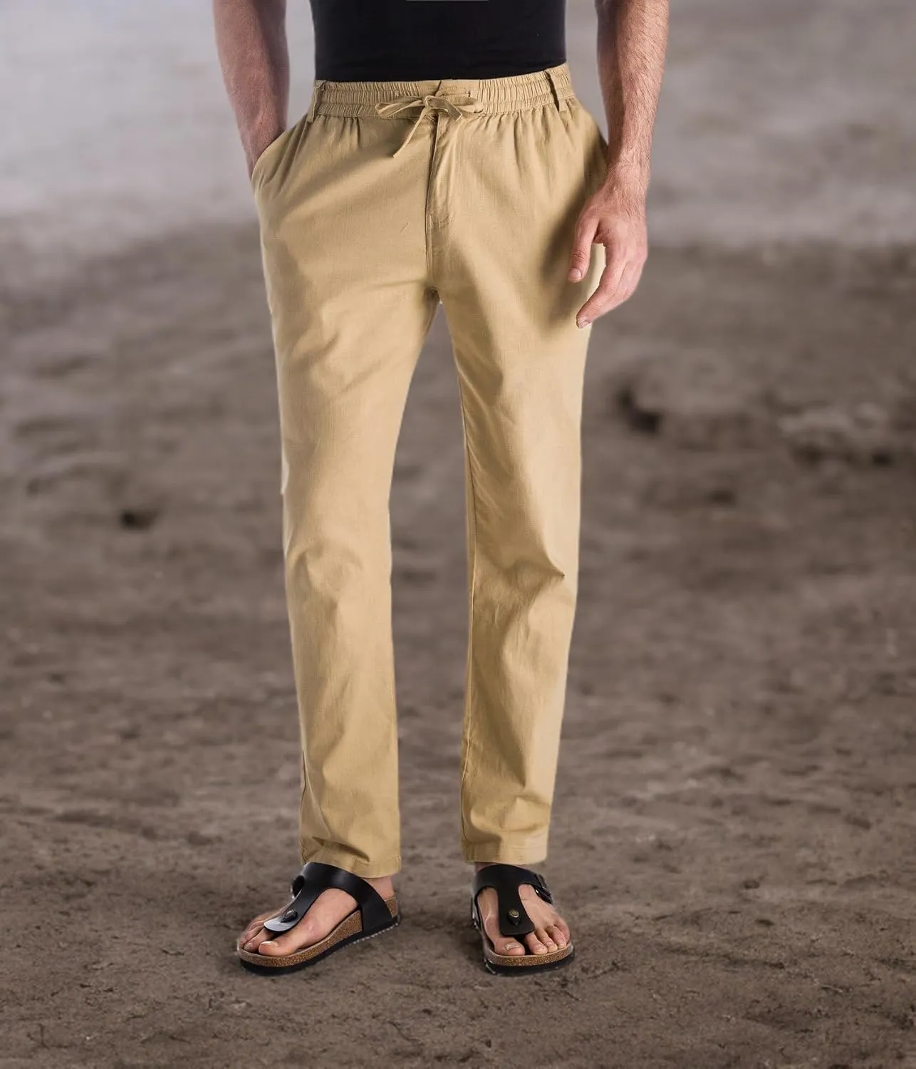 MUSE FATH Mens Linen Drawstring Casual Beach Pants-Lightweight Summer Trousers