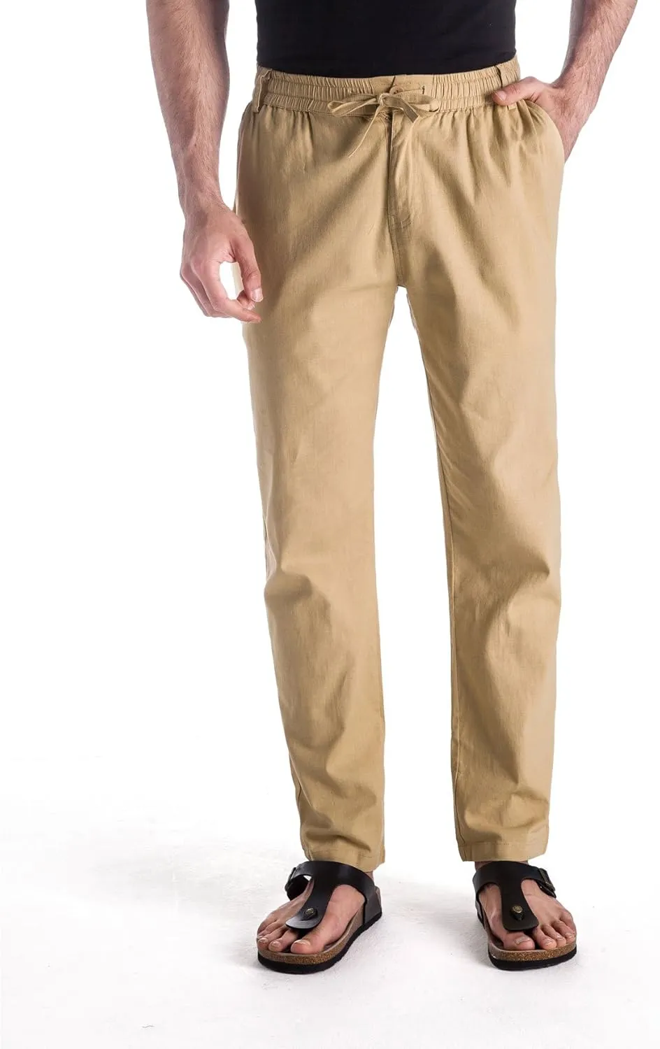 MUSE FATH Mens Linen Drawstring Casual Beach Pants-Lightweight Summer Trousers