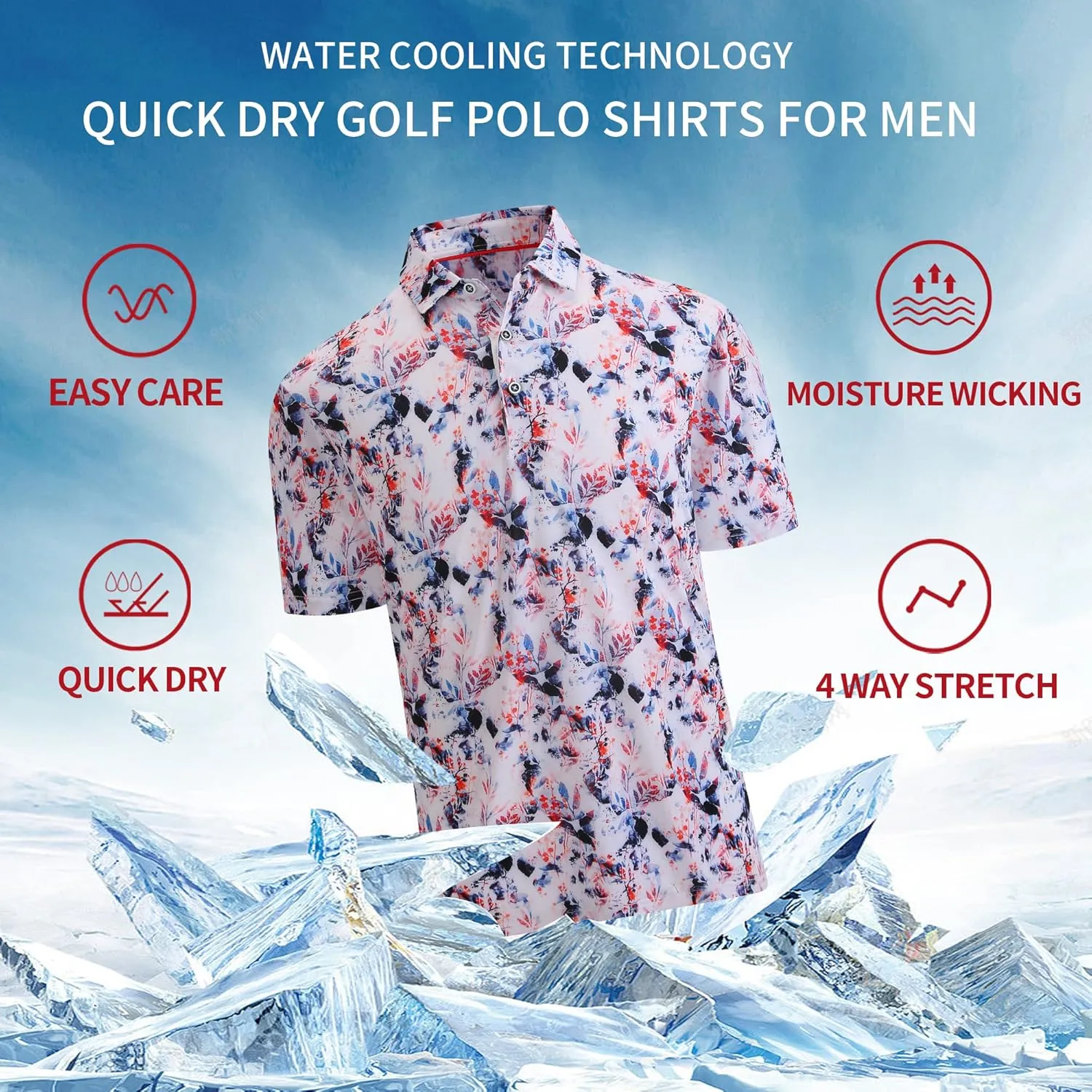 SAMERM Golf Shirts for Men Super Stretch Jacquard Dry Fit Golf Polo Moisture Wicking Short Sleeve Polo Shirts for Men