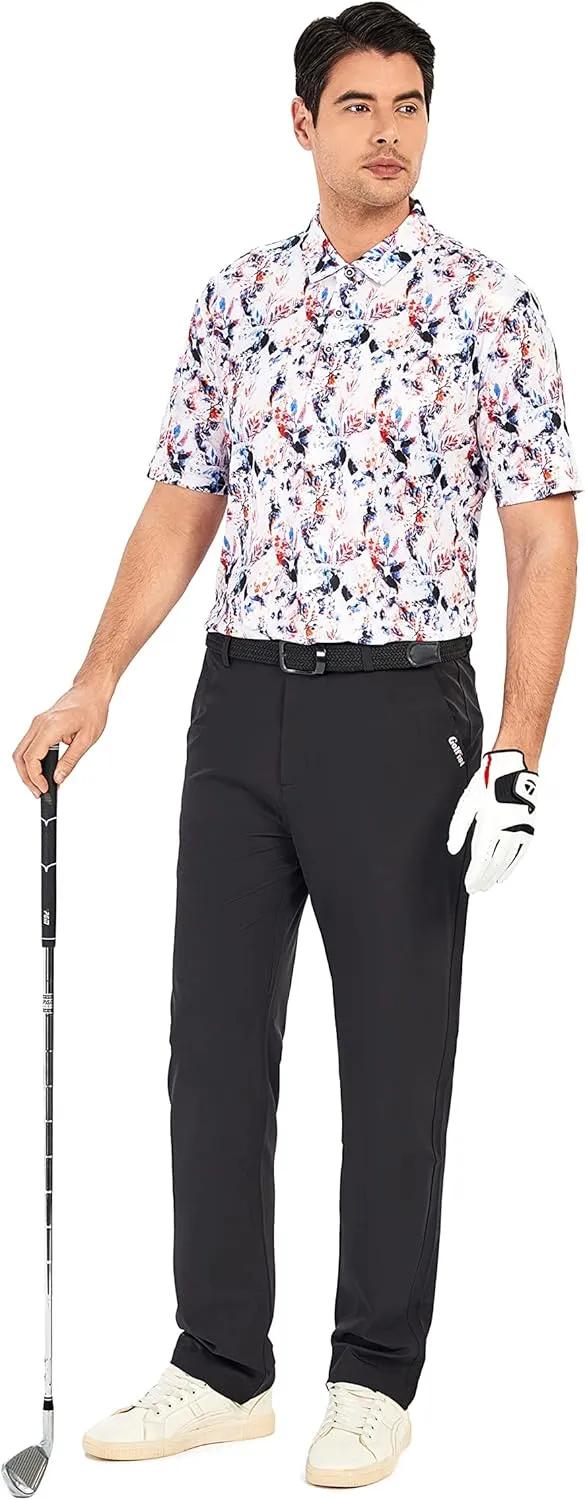 SAMERM Golf Shirts for Men Super Stretch Jacquard Dry Fit Golf Polo Moisture Wicking Short Sleeve Polo Shirts for Men