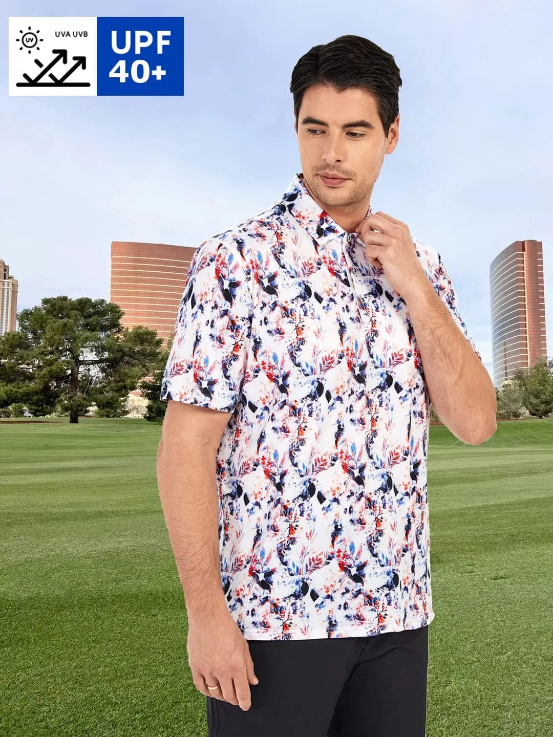 SAMERM Golf Shirts for Men Super Stretch Jacquard Dry Fit Golf Polo Moisture Wicking Short Sleeve Polo Shirts for Men