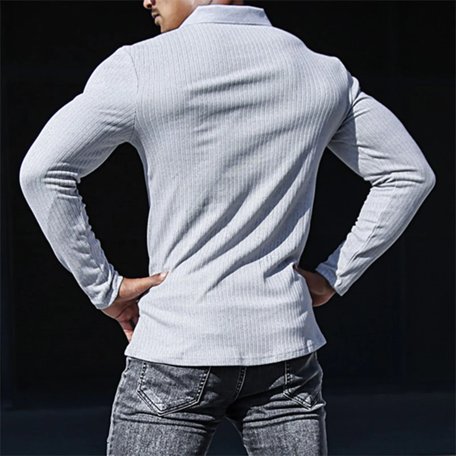SKULL STRIPED GRAPHIC LONG SLEEVE POLO SHIRT
